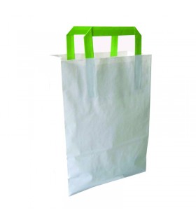 Sac cabas papier blanc recyclé anses vertes 200x100mm H280mm -250Pcs