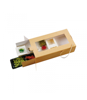 Boîte plumier repas large carton brun avec fenêtre et insert 340x180mm H90mm -50Pcs