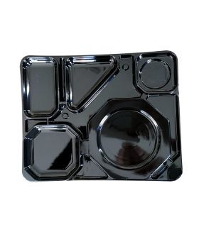 Plateau traiteur plastique PS noir avec 6 compartiments 325x400mm H15mm -100Pcs