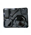Plateau traiteur plastique PS noir avec 6 compartiments 325x400mm H15mm -100Pcs