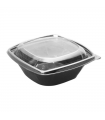 Saladier PET carré noir avec couvercle  190x190mm H75mm 1000ml -25Pcs