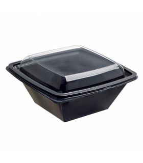 Saladier plastique PET carré noir vrillé 200x200mm H80mm 1000ml -100Pcs