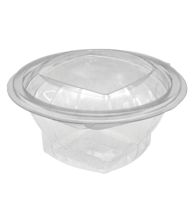 Saladier rond transparent PET avec couvercle attaché   H48mm 250ml -50Pcs