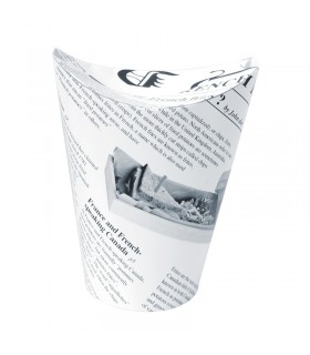 Gobelet snack refermable perforé carton blanc décor journal   H139mm 350ml -50Pcs