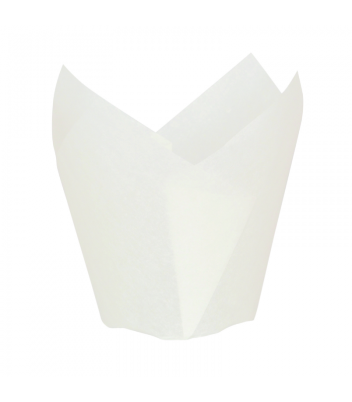 Caissette de cuisson forme tulipe en papier blanc siliconé   H60mm -100Pcs