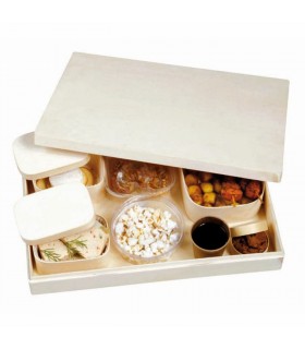 Plateau repas en bois complet avec couvercle et 4 contenants 180x130mm H55mm -16Pcs
