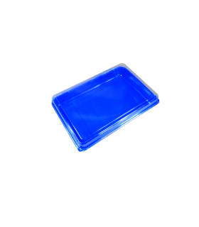 Coffret repas plastique bleu avec couvercle charnière transparent 272x188mm H53mm -160Pcs