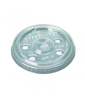 Couvercle plat transparent en plastique PLA avec trou croisillon -100Pcs
