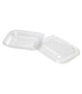 Saladier plastique PET carré transparent avec couvercle 195x195mm H30mm 500ml -25Pcs