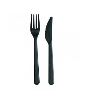 Kit couvert plastique PS noir ?Lux? 2 en 1: couteau et fourchette 180 -250Pcs
