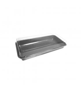 Boite repas plastique gris avec un couvercle charnière transparent  270x340mm H65mm -100Pcs