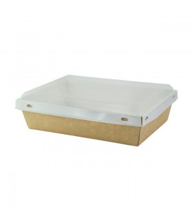 Boite kraft blanche avec couvercle plastique transparent 200x140mm H50mm 1000ml -25Pcs