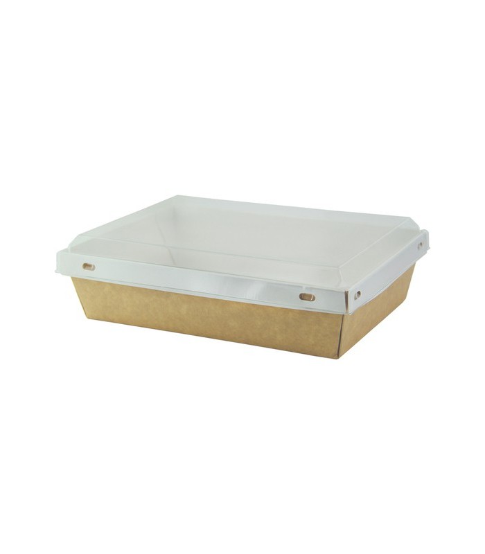 Boite kraft blanche avec couvercle plastique transparent 200x140mm H50mm 1000ml -25Pcs
