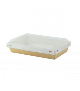 Boite kraft blanche avec couvercle plastique transparent 170x110mm H35mm 500ml -25Pcs