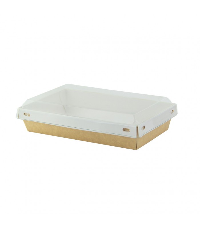 Boite kraft blanche avec couvercle plastique transparent 170x110mm H35mm 500ml -25Pcs
