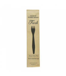"Hercule" Fourchette en bois, emballage papier kraft  H185mm -50Pcs