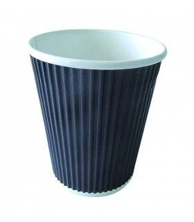 Gobelet Rippley en carton kraft ondulé noir à double paroi  H92mm 230ml -40Pcs