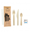 Kit couv bois 6 / 1: cout, four, cuil café, serv, sel, poivre, emb kraft   H165mm -50Pcs
