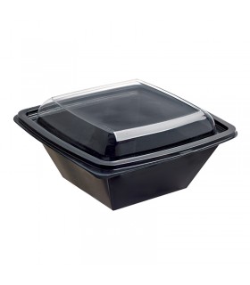 Saladier PET carré noir avec couvercle transparent 190x190mm H50mm 750ml -25Pcs
