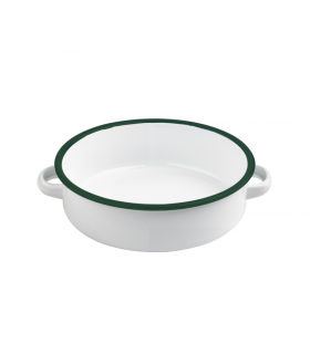 Plat rond avec anses blanc en acier émaillé à bord vert   H50mm 1000ml -12Pcs