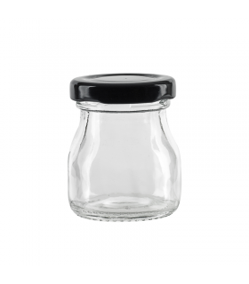Pot à dessert en verre avec couvercle noir en metal à visser  H58mm 50ml -240Pcs