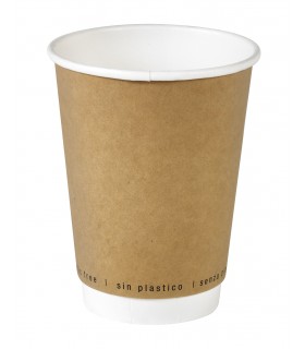 Gobelet en carton brun à double paroi sans matière plastique, Waterbased  H110mm 350ml -25Pcs