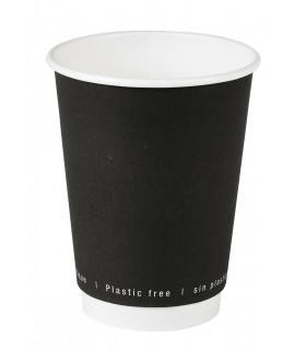Gobelet en carton noir à double paroi sans matière plastique, Waterbased  H110mm 350ml -25Pcs