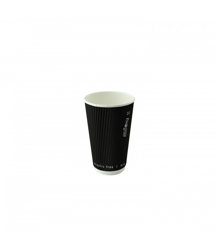 Gobelet Rippley en carton kraft ondulé noir à double paroi sans plastique, Waterbased  H62mm 120ml -25Pcs