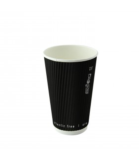 Gobelet Rippley en carton kraft ondulé noir à double paroi sans plastique, Waterbased  H110mm 350ml -25Pcs