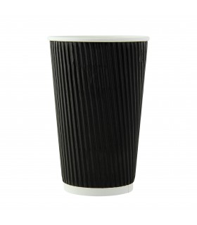 Gobelet Rippley en carton kraft ondulé noir à double paroi sans plastique, Waterbased  H136mm 460ml -25Pcs