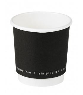 Gobelet en carton noir à double paroi sans matière plastique, Waterbased  H62mm 120ml -25Pcs