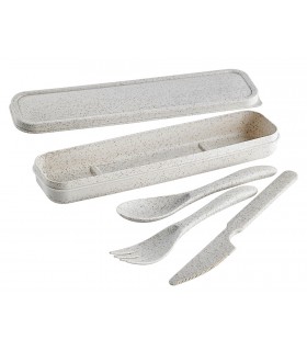 Boite kit couverts réemployable composite beige : couteau cuillère fourchette 210x55mm H250mm -48Pcs