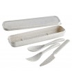 Boite kit couverts réemployable composite beige : couteau cuillère fourchette 210x55mm H250mm -48Pcs
