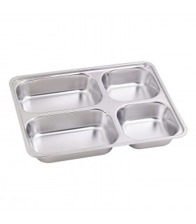 Plateau repas NoxTray en inox 4 compartiments avec couvercle en plastique PP  280x220mm H40mm -10Pcs