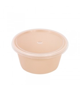 Bol Reemp beige en plastique PP avec couvercle transparent   H40mm 120ml -100Pcs