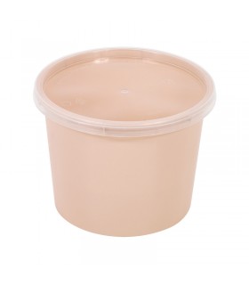 Bol Reemp beige en plastique PP avec couvercle transparent   H90mm 700ml -50Pcs