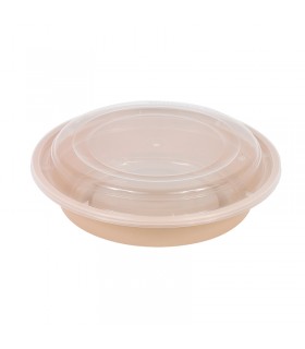 Bol Reemp beige en plastique PP avec couvercle transparent   H51mm 700ml -50Pcs