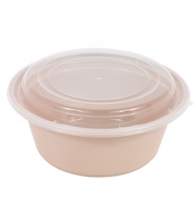 Bol Reemp beige en plastique PP avec couvercle transparent   H82mm 1200ml -50Pcs