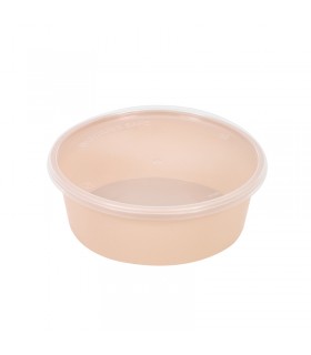 Bol Reemp beige en plastique PP avec couvercle transparent   H41mm 300ml -50Pcs