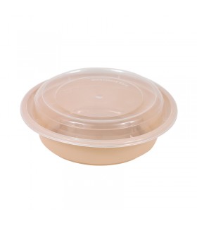 Bol Reemp beige en plastique PP avec couvercle transparent   H66mm 470ml -50Pcs