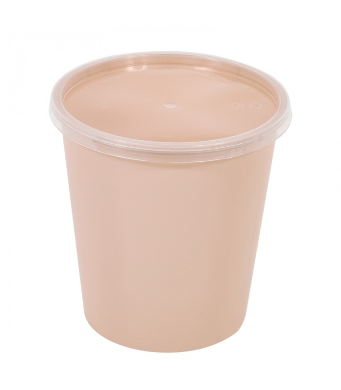 Bol Reemp beige en plastique PP avec couvercle transparent   H125mm 1000ml -50Pcs