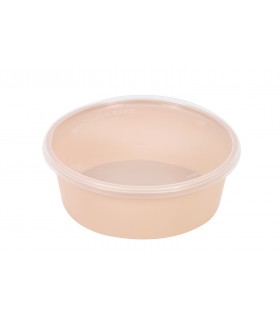 Bol Reemp beige en plastique PP avec couvercle transparent   H32mm 300ml -50Pcs