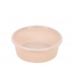 Bol Reemp beige en plastique PP avec couvercle transparent   H32mm 300ml -50Pcs