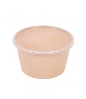 Bol Reemp beige en plastique PP avec couvercle transparent   H52mm 470ml -50Pcs