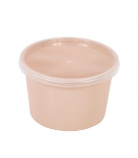 Bol Reemp beige en plastique PP avec couvercle transparent  226x154mm H54mm 600ml -50Pcs
