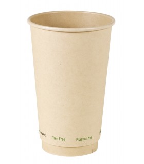 Gobelet brun en carton fibre de bambou à double paroi sans plastique, Waterbased  H136mm 460ml -25Pcs