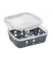 Boite rectangle en verre a/v compartiment+couv transp+protection silicone 198x148mm H60mm 980ml -12Pcs