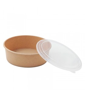 Combo Saladier Kraft et couvercle transparent réutilisable  H68mm -10Pcs