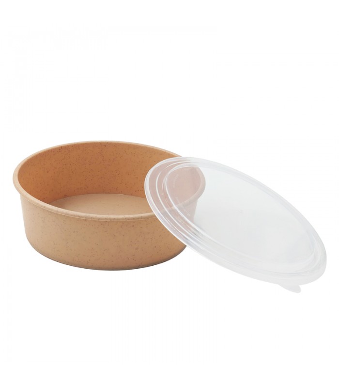 Combo Saladier Kraft et couvercle transparent réutilisable  H68mm -10Pcs