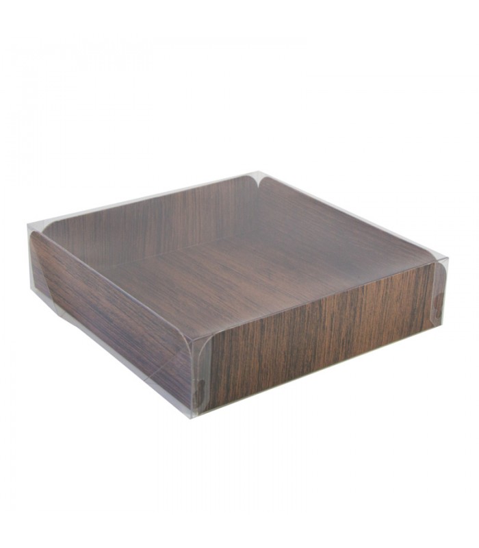 Carré rainé carton décor bois double face+Couv. PET  254x254mm H63,5mm -50Pcs